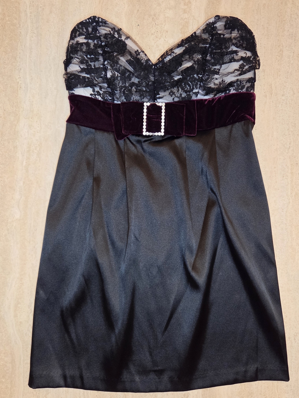 As U Wish Floral Lace Mini Dress Small Black Maroon Velvet Waist Belt